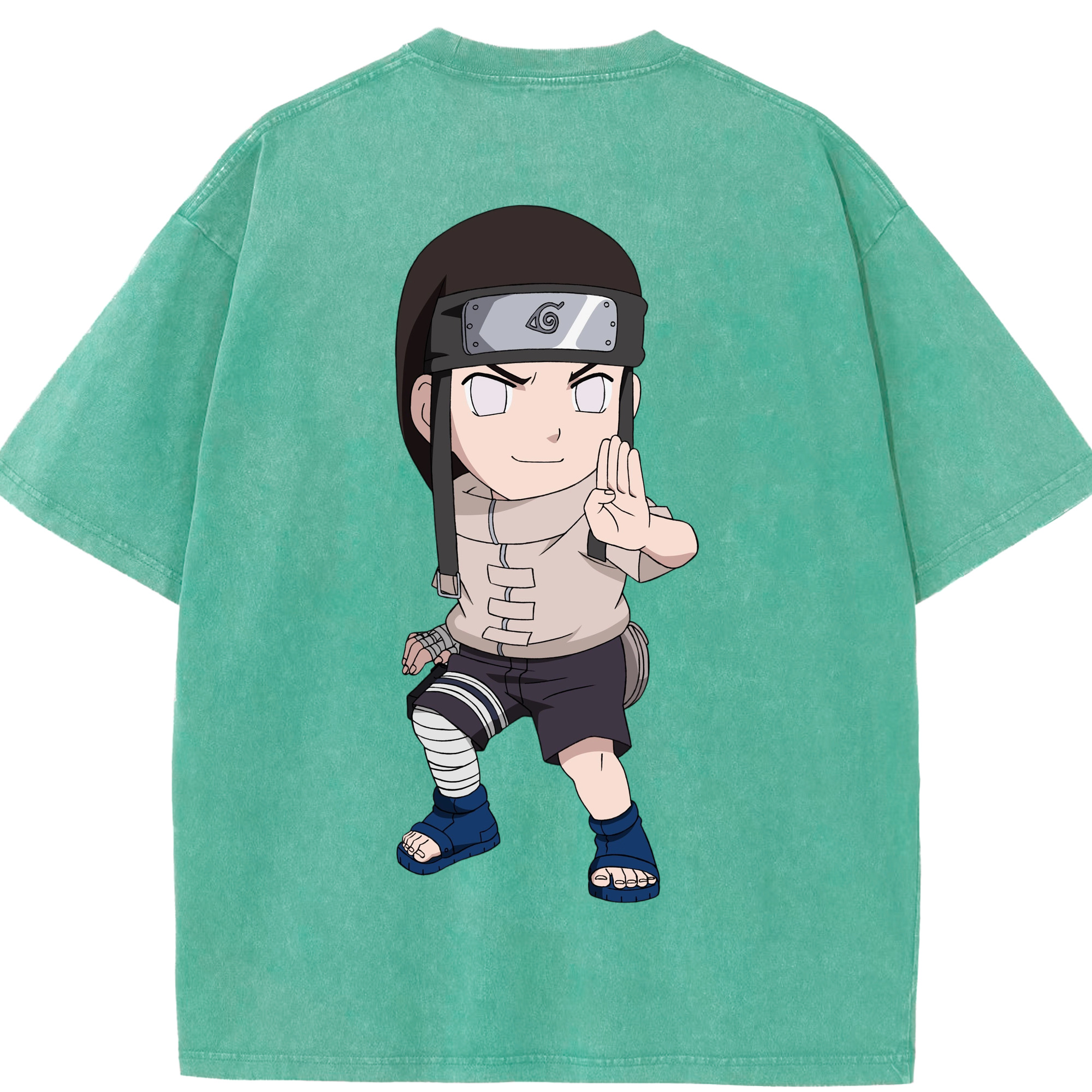 （画像用） NARUTO -ナルト- 日向ネジ Hyūga Neji 綿100% ヴィンテージ風 半袖Tシャツ（背面プリント）